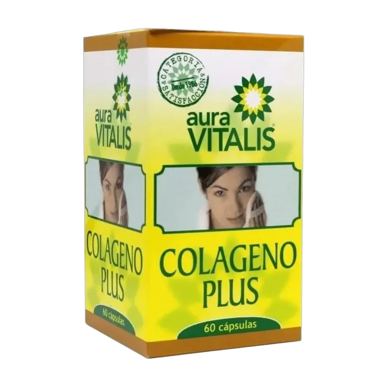 Colágeno Plus Aura Vitalis 60 Cápsulas Fortalece Cabello Uñas Elasticidad Piel
