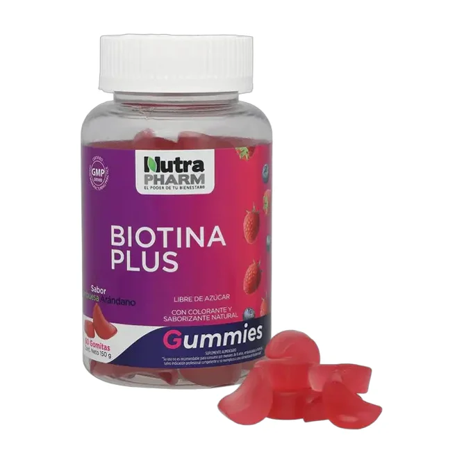 Biotina Plus Gomitas Gummies X 60 Nutrapharm. Sabor Frambuesa Arandano