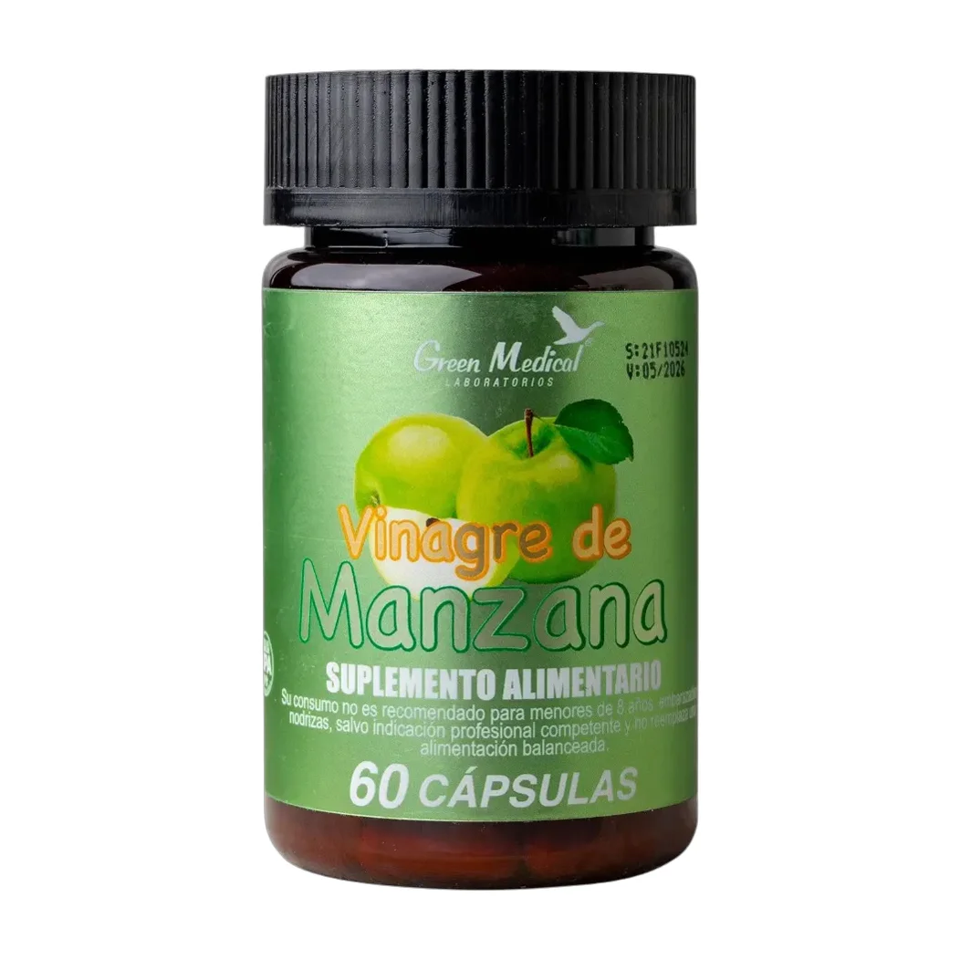Vinagre De Manzana 60 Cap Green Medical Control De Peso Sin Sabor