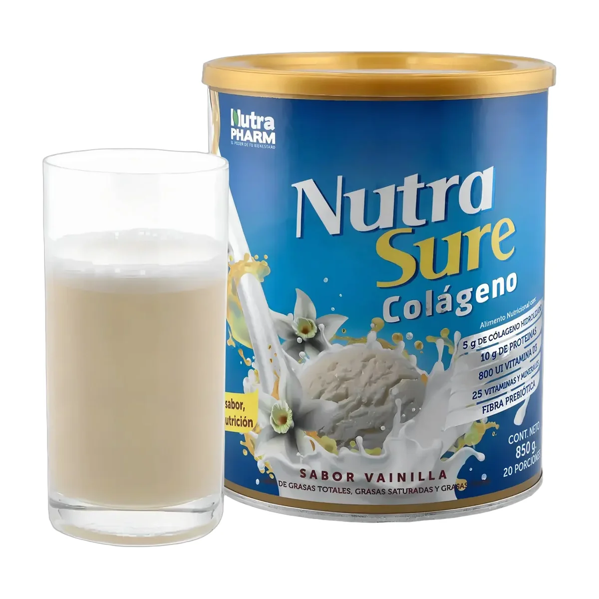 Suplemento En Polvo Nutra Pharm Suplementos Nutrasure Colageno Colágeno Sabor Vainilla En Tarro De 850g