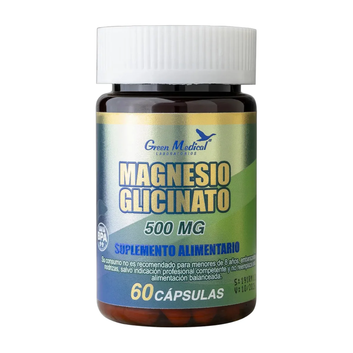 Magnesio Glicinato 500mg 60 Capsulas Green M. Sabor Sin Sabor