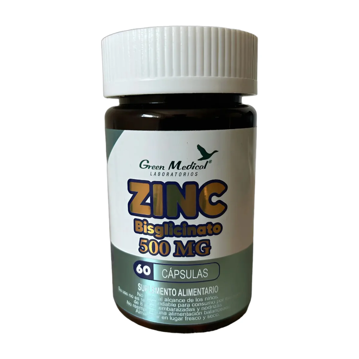 Zinc Bisglicinato 60 Cáp 500mg. Green Medical Absorción 100% Sabor No Tiene