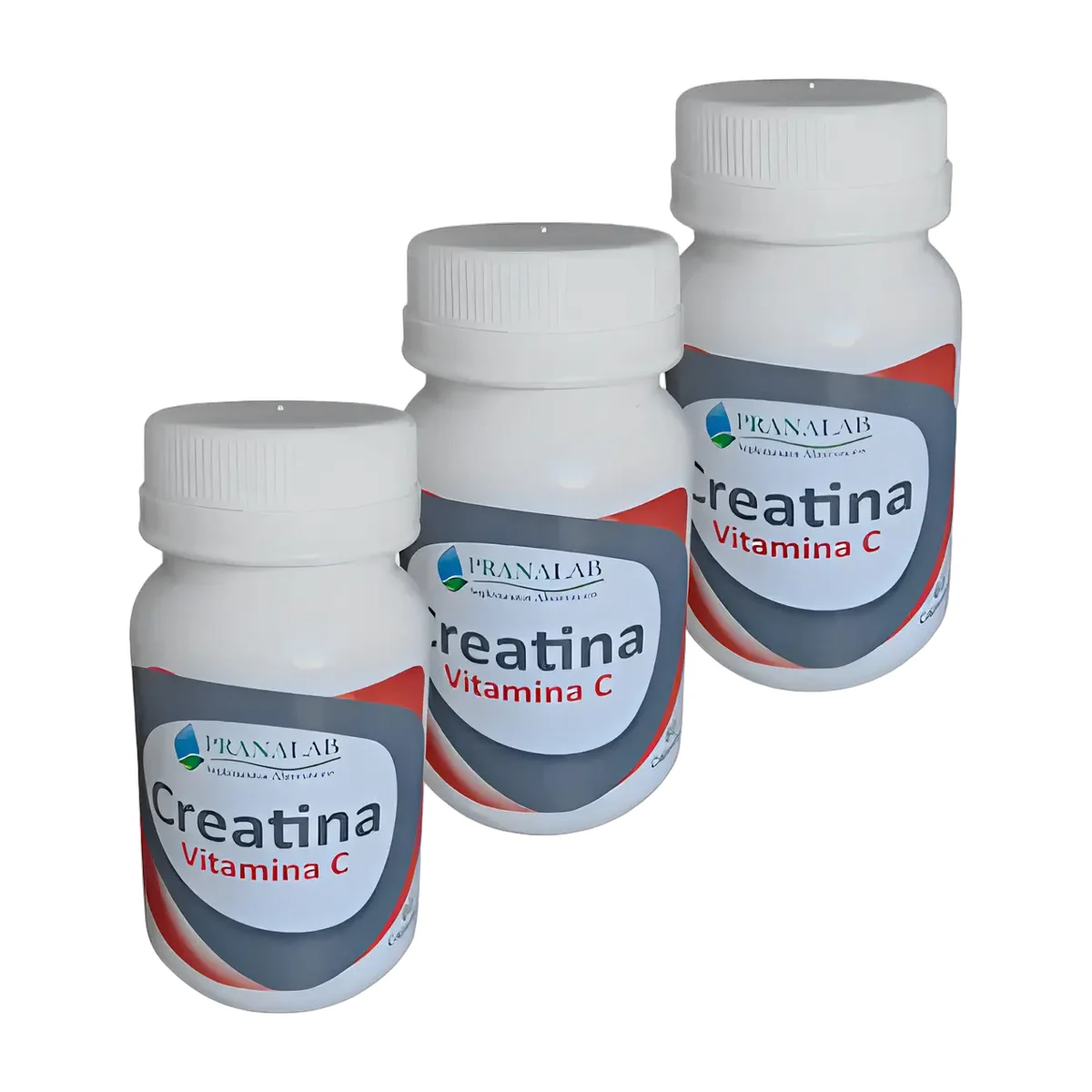 Pack 3 Creatina + Vitamina C Pranalab 180 Cápsulas Sin Sabor Vegano