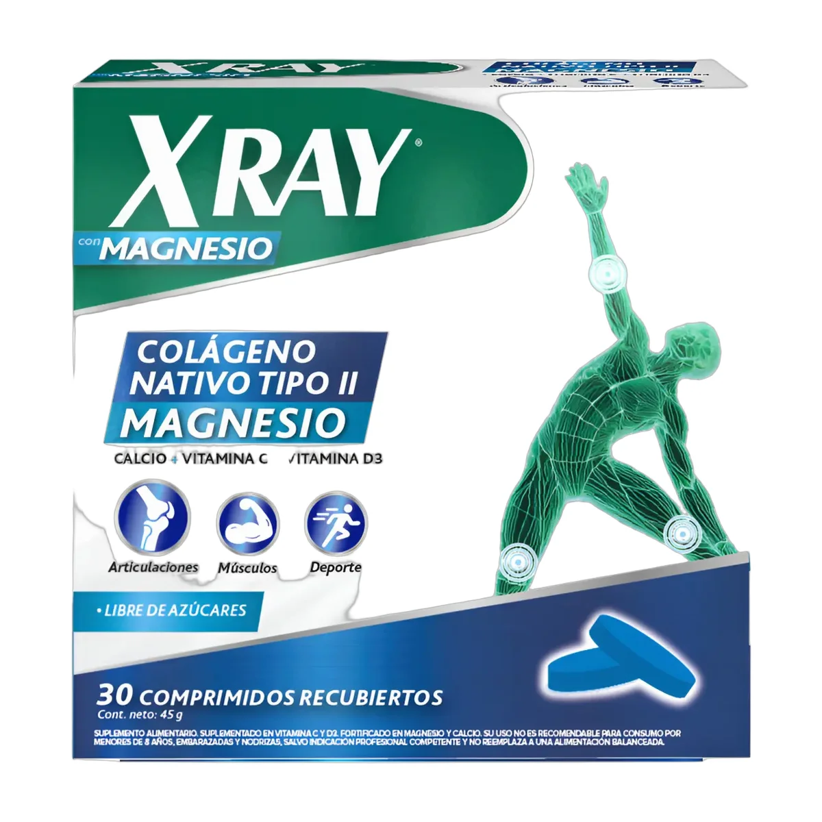 Suplemento En Comprimidos X Ray Magnésio Colágeno De Xray Colageno Comprimidos Magnesio X 45g