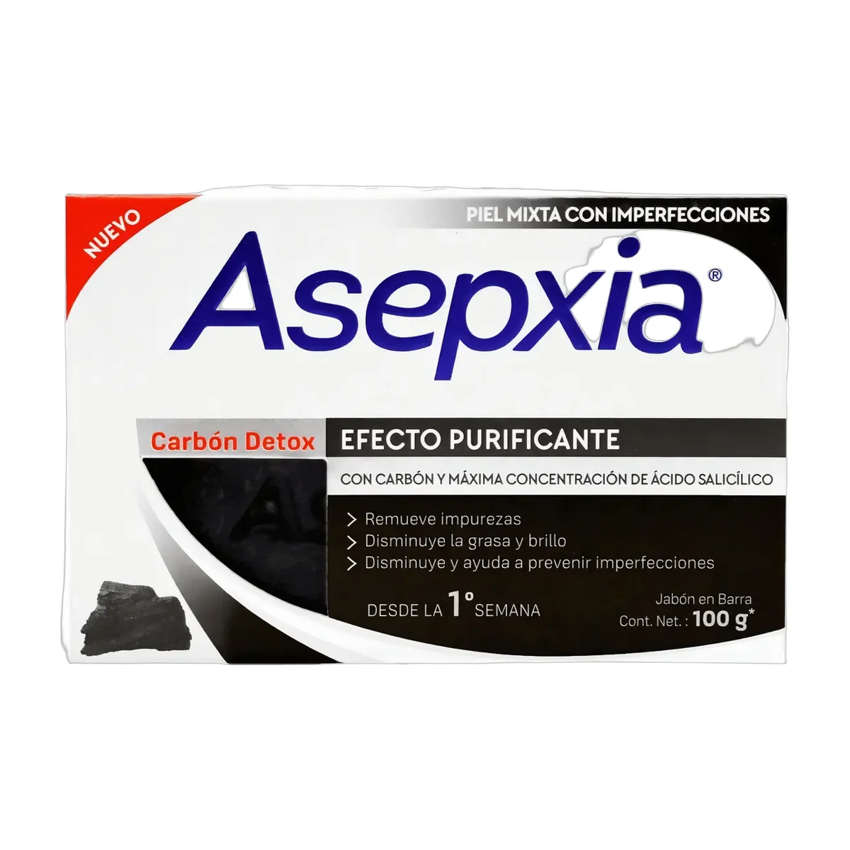 Jabón Asepxia De Carbón Detox Efecto Purificante 100 G