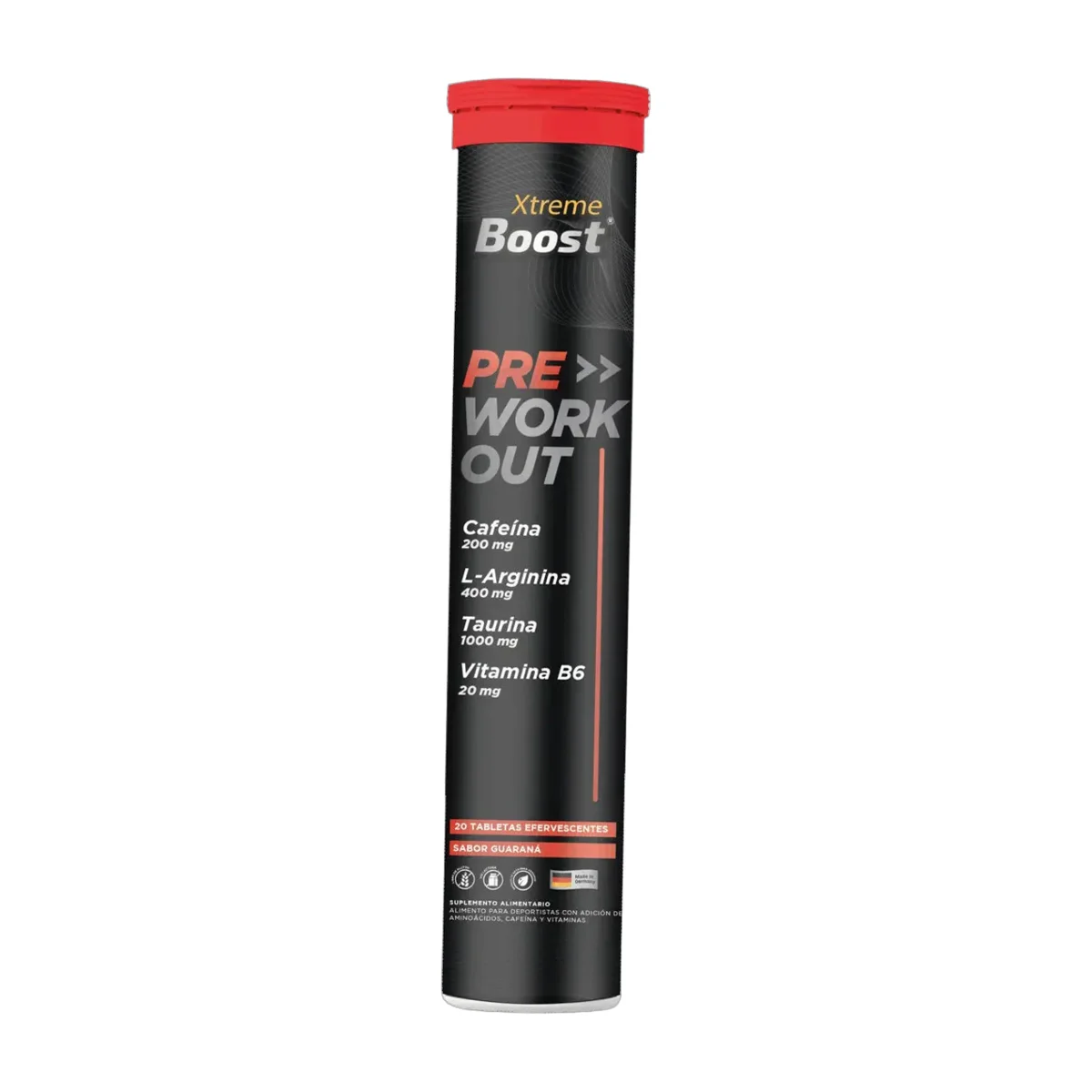 Pre Entreno Xtreme Boost Tubo 20 Tabletas Sabor Guaraná