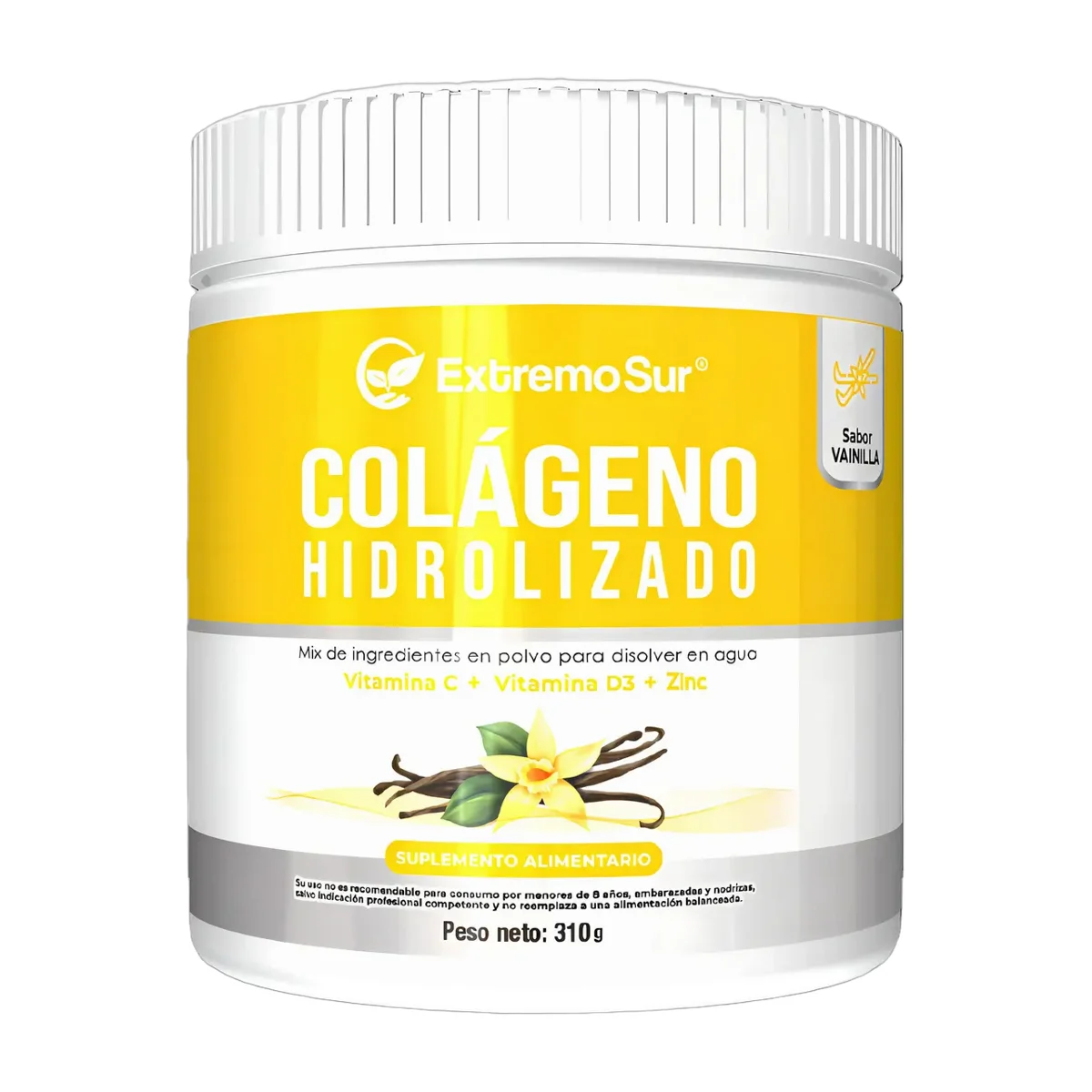 Colágeno Hidrolizado Extremo Sur Vainilla 310g Con Vitaminas C D3 Zinc