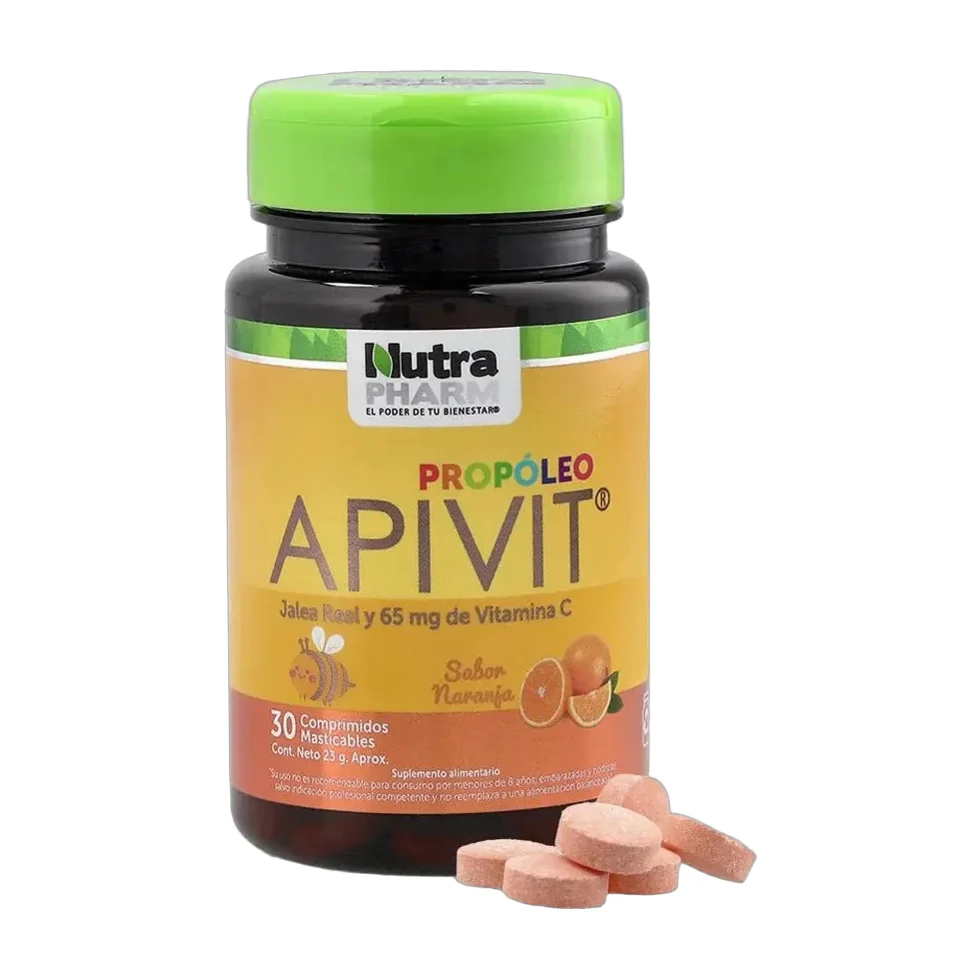 Nutra Pharm Suplemento Alimentario Apivit Propóleo Masticable Apivit Comprimidos Naranja