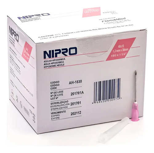 Aguja Hipodermica Nipro 18g X 1 1/2  Caja 100 Unidades