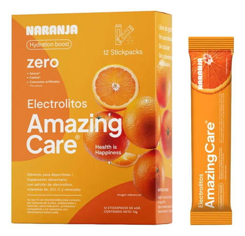 12x Electrolitos Bebida Hidratante Amazing Care Naranja