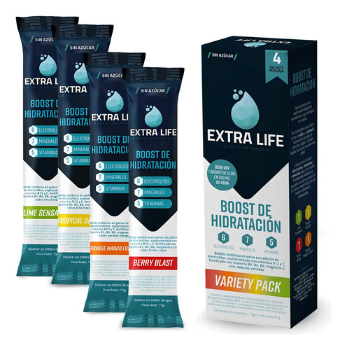Extra Life Boost De Hidratación Variety Pack - 4 Unidades / Bebida Isotónica Extralife Hidratación