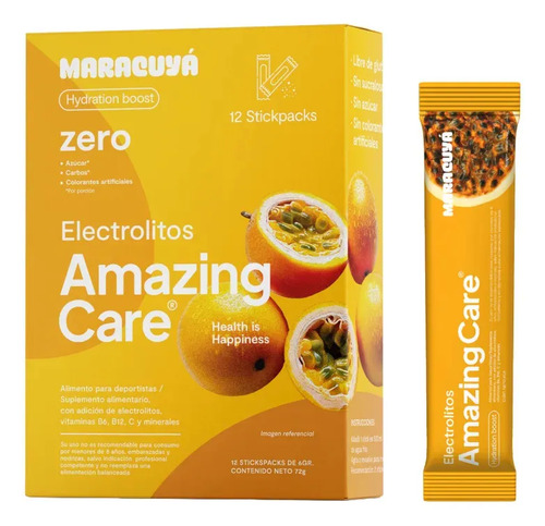 12x Electrolitos Sticks Bebida Hidratante Amazing Care Maracuyá