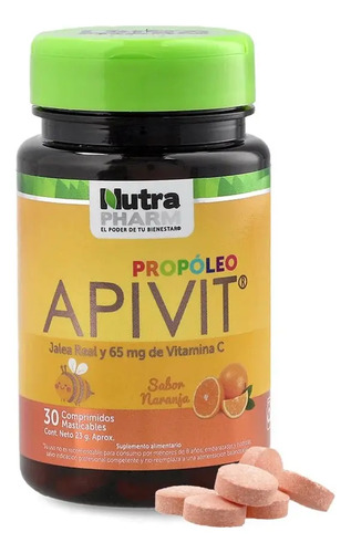 Nutra Pharm Suplemento Alimentario Apivit Propóleo Masticable Apivit Comprimidos Naranja