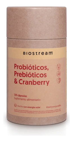 Probioticos, Prebioticos & Cranberry 120 Capsulas Equilibrio Intestinal Biostream Sin Sabor