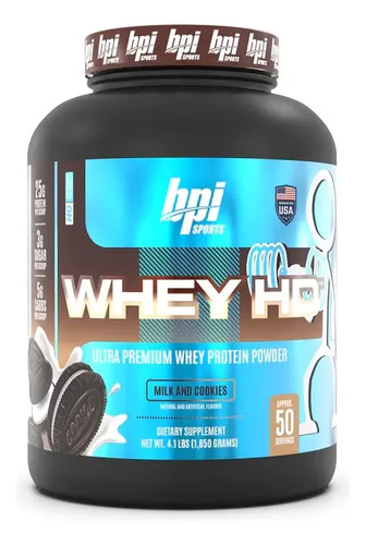 Proteina Bpi Whey Hd 4.5 Lbs 50 Servicios Sabor Galletas Con Leche