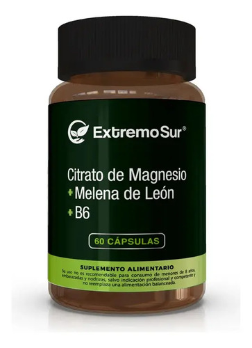 Citrato De Magnesio Melena De Leon B6 500mg 60 Caps Extremo Sur Propio