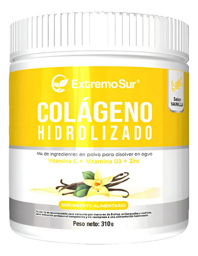 Colágeno Hidrolizado Extremo Sur Vainilla 310g Con Vitaminas C D3 Zinc