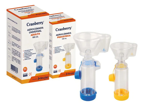 Aerocámara Doble Válvula Cranberry Para Adulto Con Mascarilla