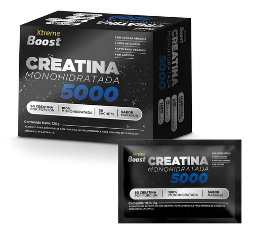 Creatina Monohidratada En Polvo Xtreme Boost Sabor Naranja 20 Sachets Vegano