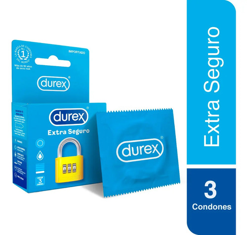 Durex Extra Seguro Cj 3 Condones De Látex Lubricados