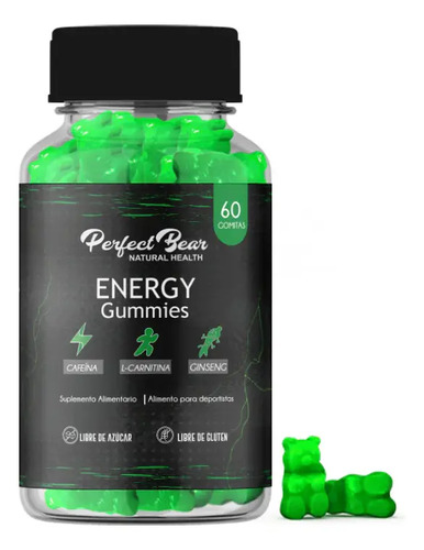 Energy Gummies Con Cafeína, Ginseng Y L-carnitina, 1 Mes Sabor Manzana