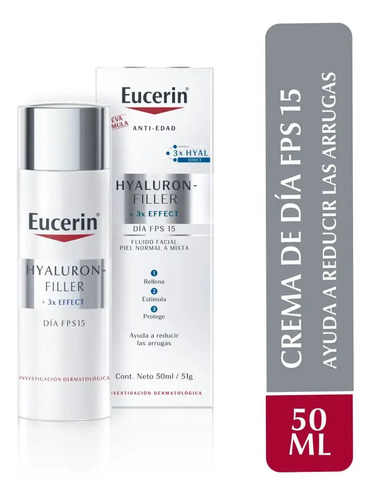 Crema Eucerin Hyaluron - Filler Día Piel Normal A Mixta Fps15 X 50ml Eucerin Hyaluron-filler Para Piel Normal A Mixta De 50ml/51g