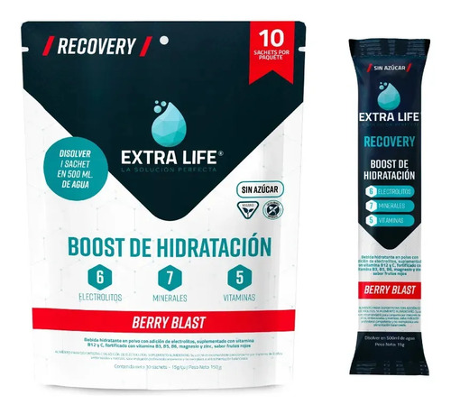 Extra Life Boost De Hidratación Berry Blast - 10 Unidades / Bebida Isotonica