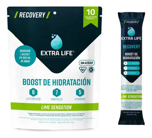 Bebida Hidratante En Polvo Doypack 10 Sachet Extra Life Lime