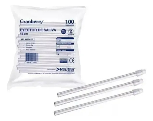 Eyector De Saliva Cranberry 15cm Transparente Bolsa 100 Un.