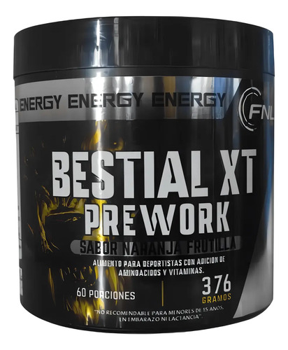 Pre Entreno Bestial Xt Pre Work 376 Gr Energia Y Fuerza Fnl Sabor Naranja Frutilla