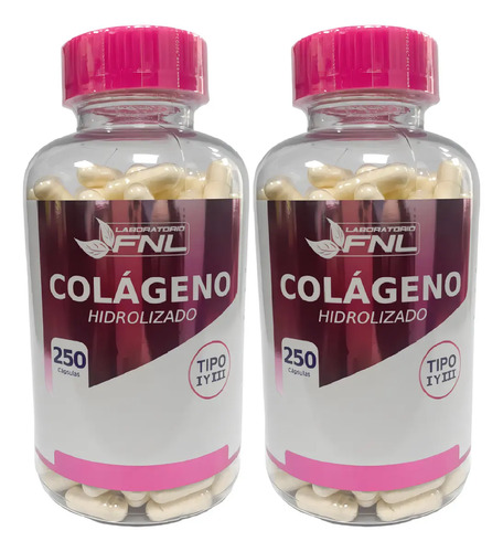 Colageno Hidro Fnl 2 Frascos 500 Capsulas. Pelo Piel Uñas Sabor Natural / 2 Frascos / 2x250 Capsulas