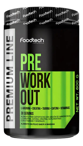 Pre Entreno 30 Serv Foodtech Creatina, Cafeína Pre Work Manzana Verde