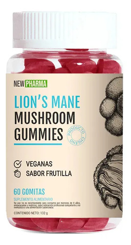 Gomitas Veganas New Pharma Hongo Melena De León Frutilla 60 Unid