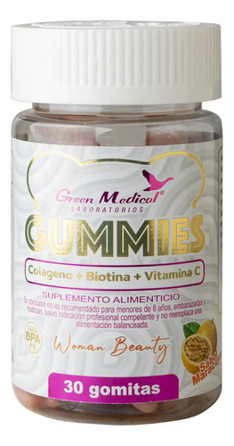 Gomitas De Colágeno + Biotina + Vit C (30 Gummies) Sin Sabor Maracuyá