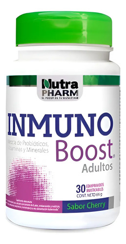 Probiótico Nutra Pharm Inmuno Boost Adulto 30 Comprimidos Masticables Sabor Cherry
