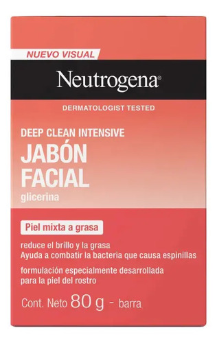 Jabón Facial En Barra Neutrogena Deep Clean Intensive 80g Momento De Aplicación Día/noche Tipo De Piel Mixta A Piel Grasa Normal A Grasa