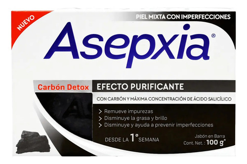 Jabón Asepxia De Carbón Detox Efecto Purificante 100 G