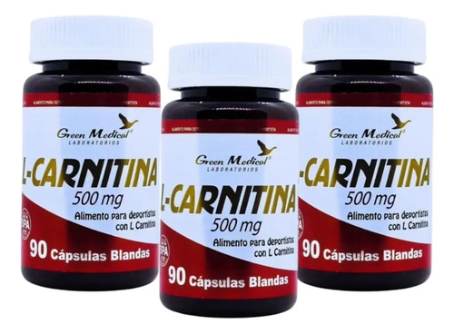 L- Carnitina Pura Gm 3 Frascos 270 Capsulas. Fitness Gym Sabor 3 Frascos/ 3x90 Capsulas