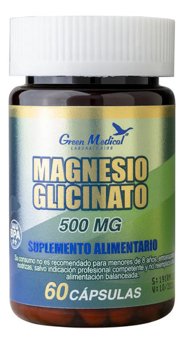 Magnesio Glicinato 500mg 60 Capsulas Green M. Sabor Sin Sabor