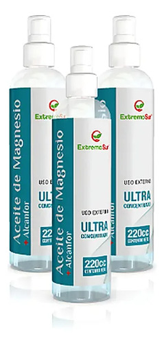 Pack 3 Aceite De Magnesio + Alcanfor Spray 220cc Sin Sabor