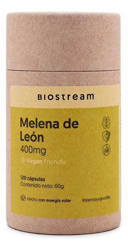 Melena De Leon Vegano 400mg 120 Capsulas Potencia La Memoria Y El Deterioro Cognitivo Biostream Sin Sabor