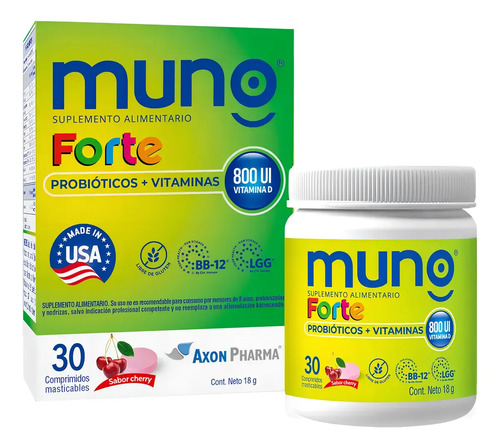Muno Forte Probioticos + Vitaminas 800 Ui Vitd X 30 Comp Sabor Cherry