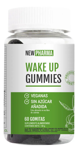 Newpharma Wake Up Gummies 60 Unidades Suplemento Energético Vegano Manzana Verde