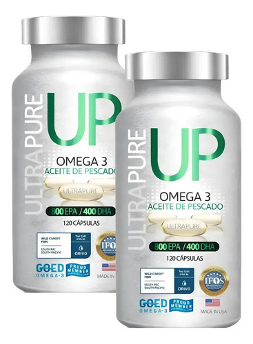 Pack X2 Omega 3 Up Ultrapure 240 Cápsulas Sin Sabor