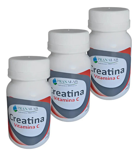 Pack 3 Creatina + Vitamina C Pranalab 180 Cápsulas Sin Sabor Vegano