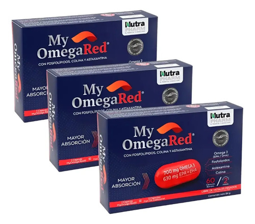 Pack X 3 My Omegared 180 Capsulas Blandas Nutrapharm. Sin Sabor