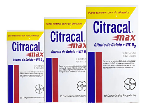 Pack 3 Citracal Max 180 Cápsulas - Calcio Con D3 Original Us Sin Sabor