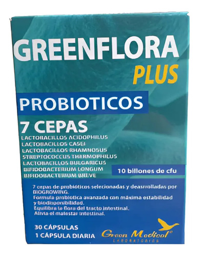 Probioticos 10 Billones 7 Cepas 30 Capsulas Green Medical Sin Sabor
