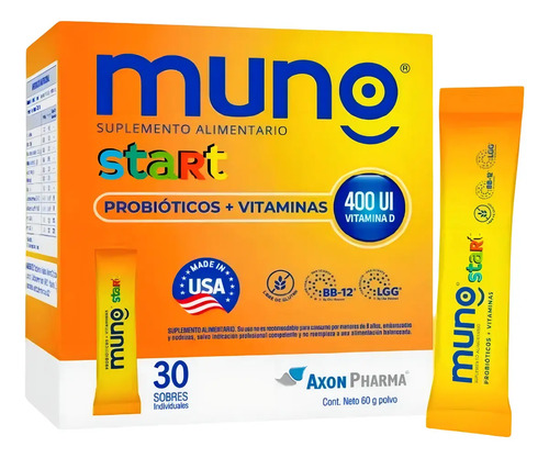 Probióticos Y Vitaminas Muno Start En Polvo Para El Sistema Inmune Original