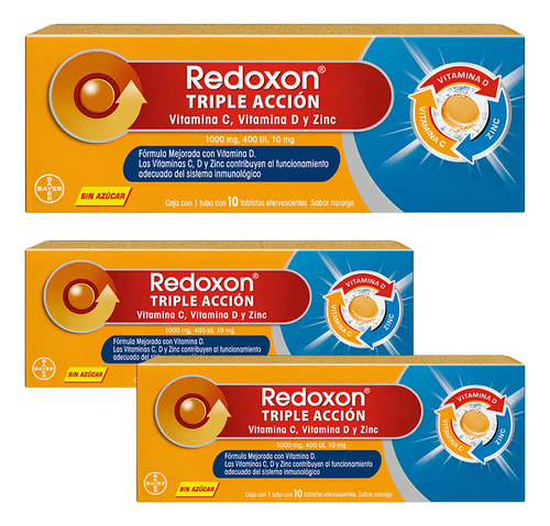 Redoxon Triple Accion Com Efe X 10 Und Pack X 3 Sabor Naranja